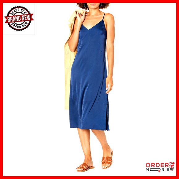 Silky Slip Dress Midi Length Adjustable Straps Lightweight Body Skimming Fit